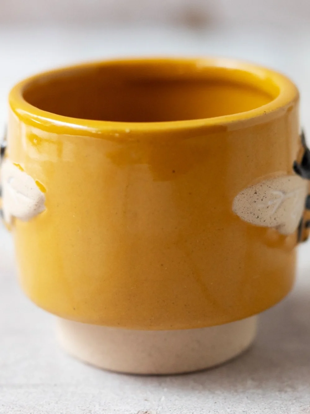 Small ceramic harvest gold yellow planter with bees 2.75